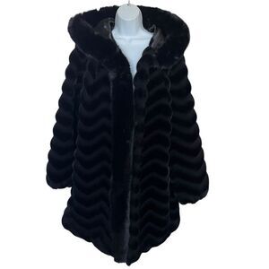 GALLERY Hooded Faux Fur Coat Black Size 1X